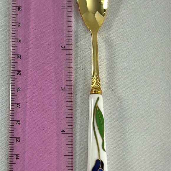 Vintage Bethel House Cocktail Forks Spoons Set Gold Porcelain Handles Tulips - Picture 9 of 14